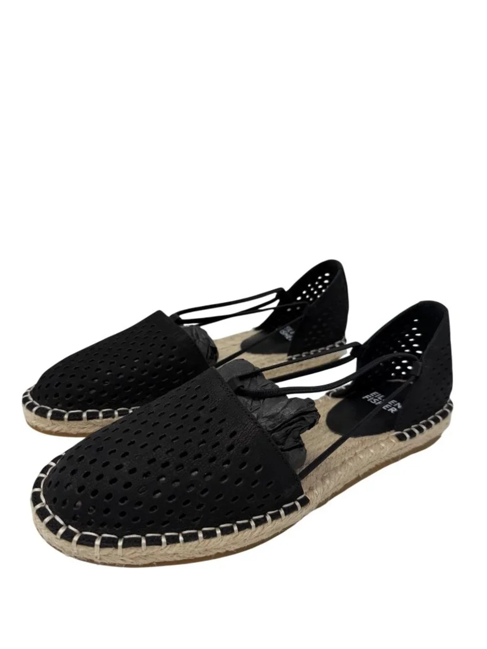 Eileen Fisher Lee Perforated Suede Leather Flat Espadrilles in Black Size 7 NEW!